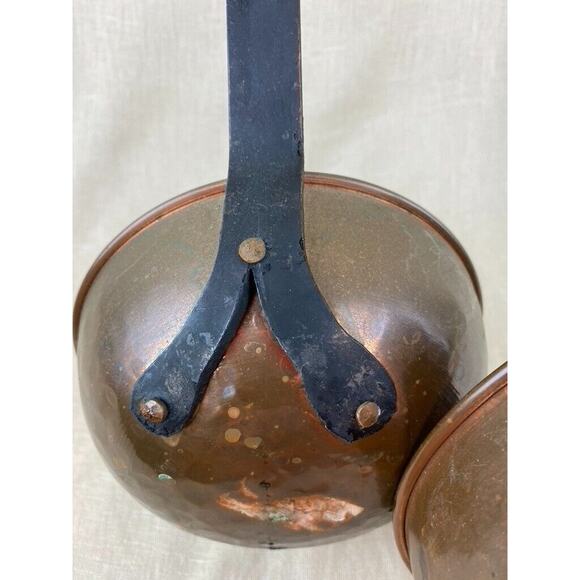 Set of 2 Copper Sauce Pots Ladles with Long Forged Iron Handles - Picture 6 of 9